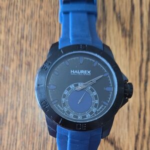 Haurex Italy Acros Mens Black Dial Blue Strap Watch